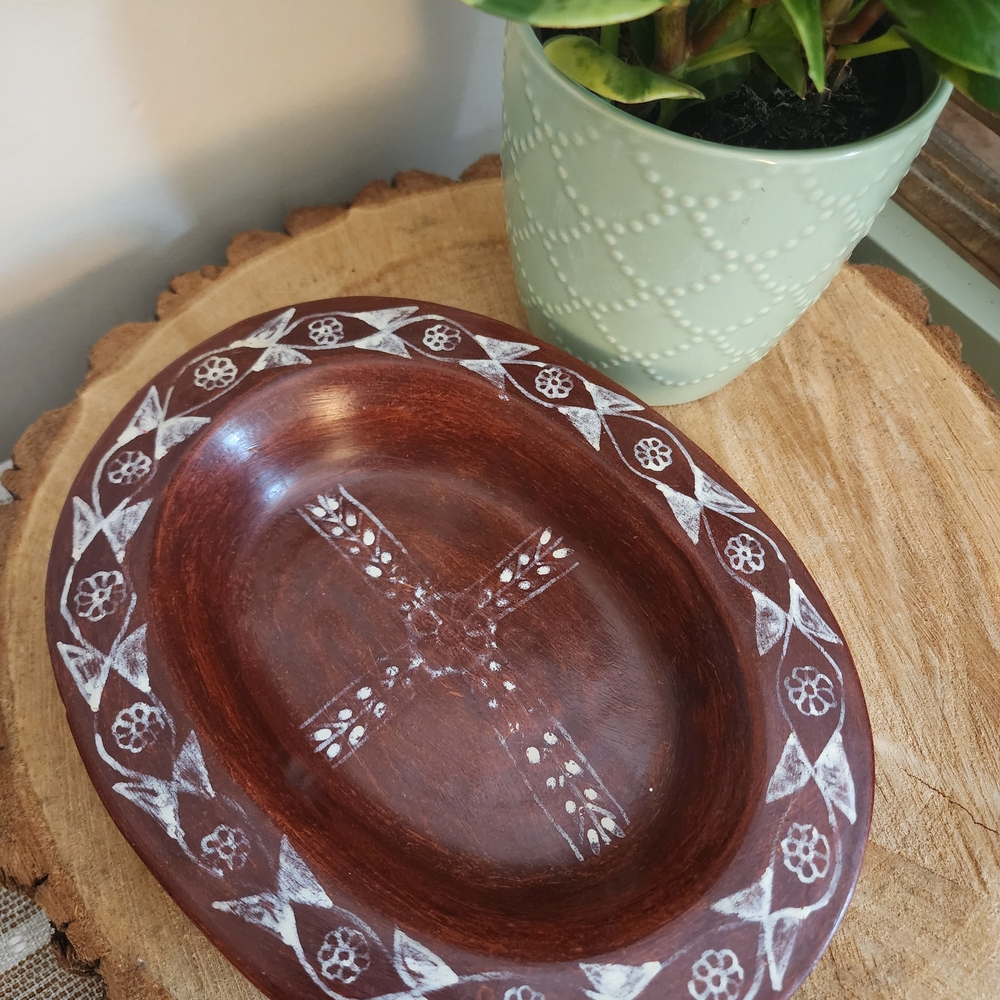 Handcrafted Brown and White Decorative Plate